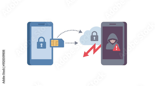 Mobile Security Breach Concept Illustrating Data Theft and Hacking Threat. Vector Illustrations. EPS Editable