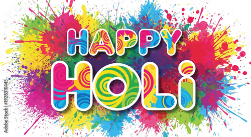 Vibrant Holi celebration with colorful powder explosion, joyful atmosphere, and festive decorations in a lively environment from a dynamic viewpoint