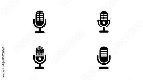 Retro Microphone Icons Set. Vintage Style Vector Illustrations for Sound, Audio, Broadcast, and Podcasting Applications
