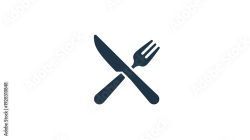 Minimalist Dark Grey Crossed Knife and Fork Icon for Restaurant, Food Service, Dining, Menu, and Cutlery Symbol