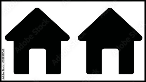 Two simple black house icons on white background, representing home, property, real estate, and residential concepts. Minimalist graphic design.