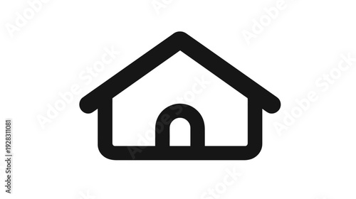 Simple black outline house icon on a white background, minimalist home symbol for web interface or graphic design. Basic dwelling pictogram.