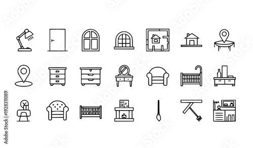 Modern Thin Stroke Home Furniture and Cleaning Utility Outline Icon Pack