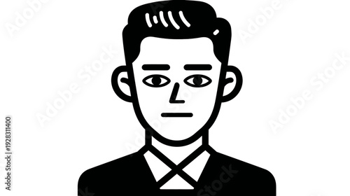 Professional businessman avatar illustration. Minimalist black and white vector icon of a serious male executive in a suit, perfect for user profiles or corporate design.