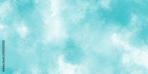 Abstract Turquoise and Blue Watercolor Texture Background with Smooth Cloudlike Mist, Colorful Gradient Ink Splash, Hand Painted Strokes, and Calm Minimalist Artistic Design Backdrop.