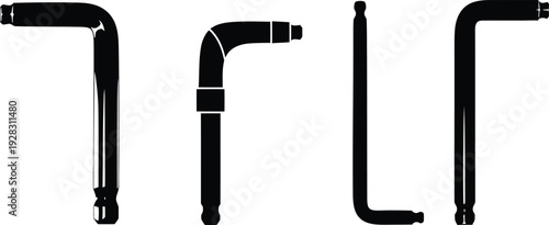 Three black l shaped metal tools on white background
