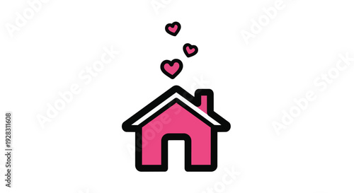 A pink house with hearts floating above it