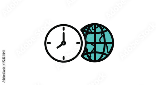 A clock and globe icon