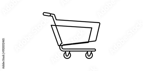 Shopping cart outline drawing with wheels, representing commerce, online shopping, retail, and consumerism with a clean, minimalist design perfect for e-commerce platforms and marketing materials