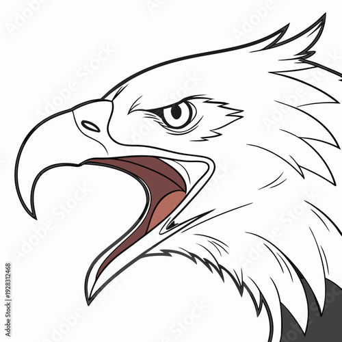 White eagle head with open beak and sharp lines