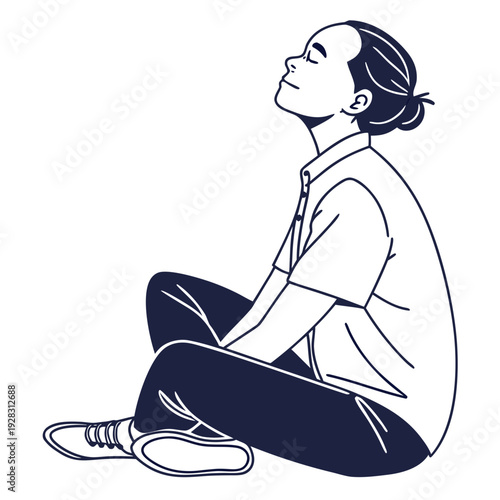 Sitting woman in calm meditative posture with eyes closed