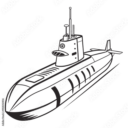 Black and white submarine with conning tower and periscope 2