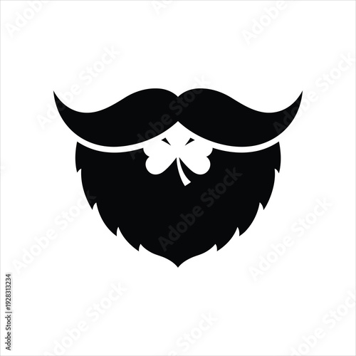 St. Patrick's Day black silhouette of a lucky clover nestled within a beard and mustache, a symbol of Irish luck