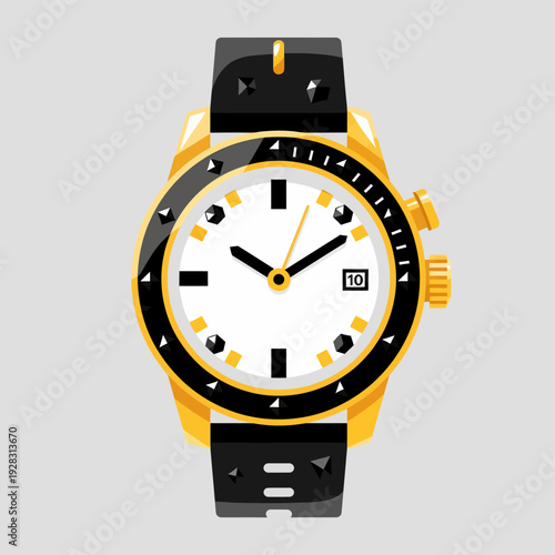 Luxury Yellow Watch with Black Strap.
