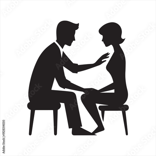 therapist and client vector silhouette line art logo design illustration
