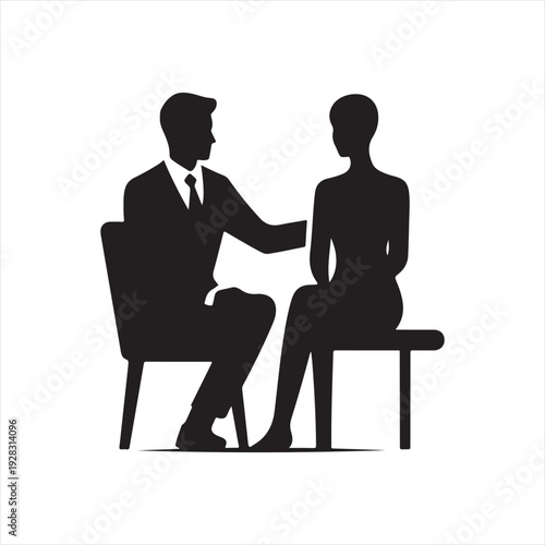 therapist and client vector silhouette line art logo design illustration
