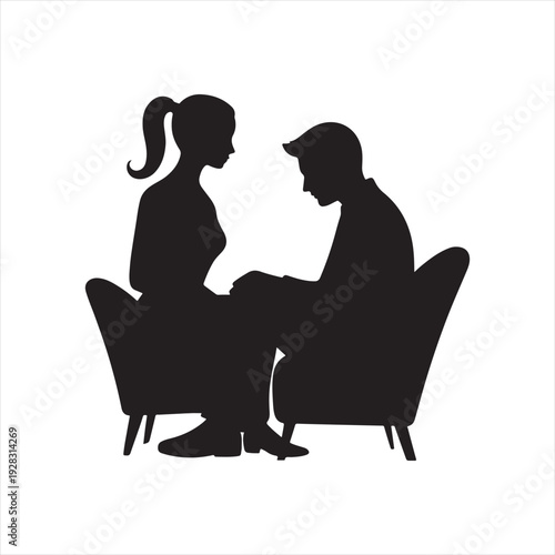 therapist and client vector silhouette line art logo design illustration
