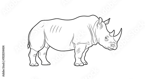 Detailed Line Art Illustration of a Majestic Rhinoceros Standing.