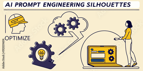 Ai prompt engineering silhouettes with prompt engineering and office tools Vector