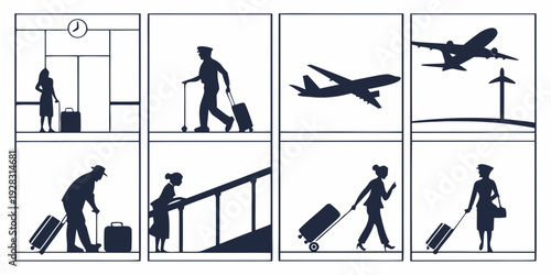 Illustrations of various activities and objects in a sequence Vector