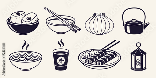 A variety of food illustrations showcasing different cooking methods and ingredients Vector