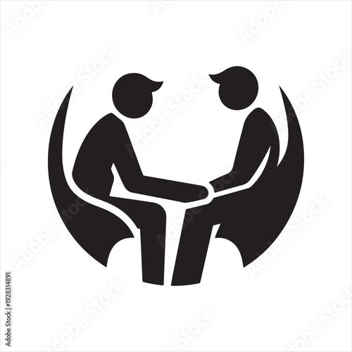 therapist and client vector silhouette line art logo design illustration
