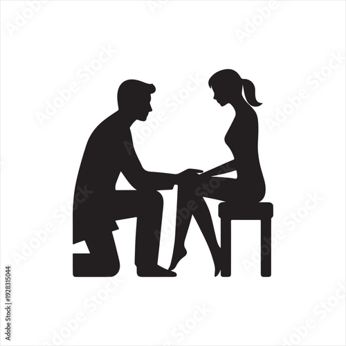 therapist and client vector silhouette line art logo design illustration
