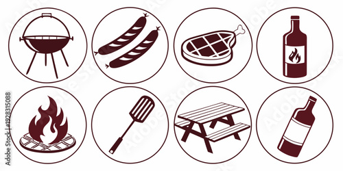 Assorted food items displayed in a circular arrangement with various utensils Vector