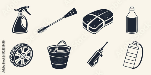 Assorted cleaning tools and supplies for home maintenance Vector