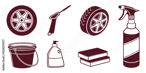 A collection of various cleaning supplies and tools for household maintenance Vector