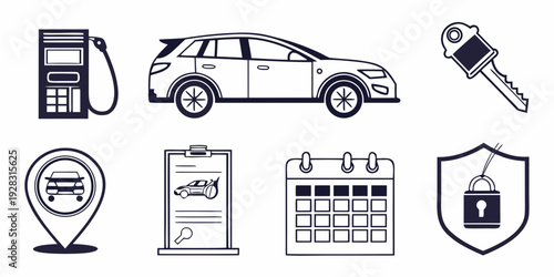 Illustrations of various transportation and travel-related icons. Vector