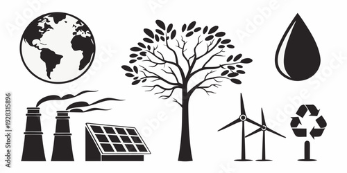 Illustration of environmental sustainability and renewable energy sources. Vector