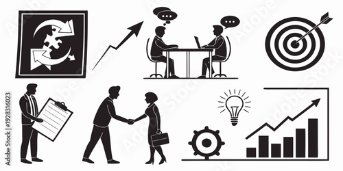Illustrations of various business and management concepts and activities Vector