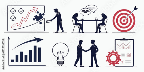 Illustrations of people working together and achieving goals Vector