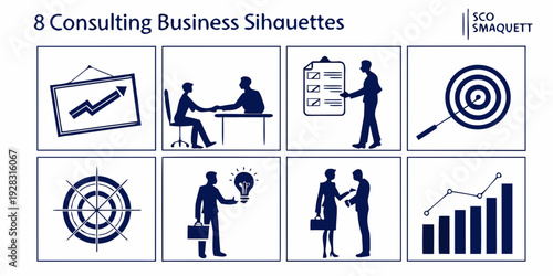 Nine common business situations and their solutions in a visual representation Vector