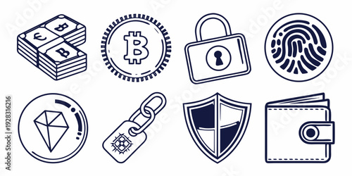 A collection of icons representing various security and privacy concepts. Vector