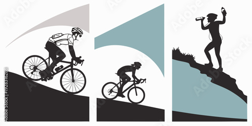 Extreme sports athletes performing daring stunts on various terrains Vector