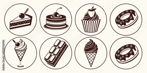 Assorted pastries and desserts displayed in a circular arrangement Vector