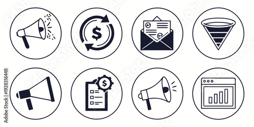 A collection of icons representing various financial and legal concepts Vector