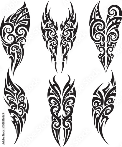 Tribal black tattoo flat vector art 