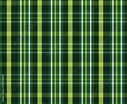 Dark Green Plaid Seamless Pattern with White and Light Lines