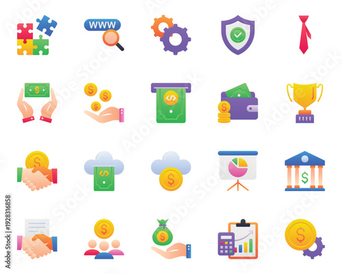 Gradient color icons set for Business