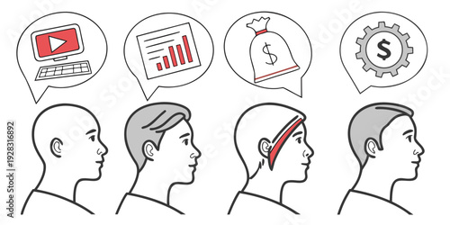 Illustration of different thought processes and their potential outcomes. Vector