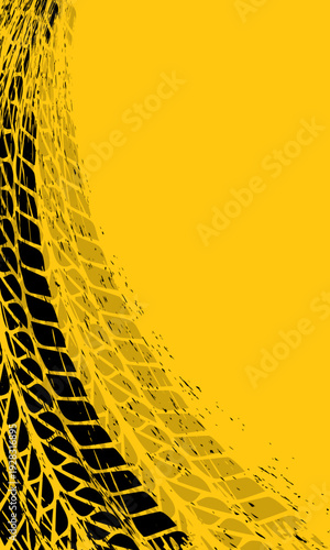 Abstract Grunge Tire Tracks on Yellow Background