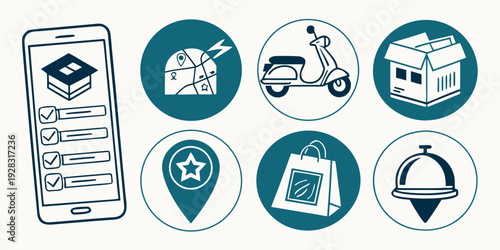 Icons representing various services and activities for a community center. Vector