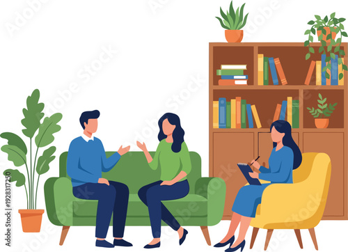 Couple therapy session vector illustration.