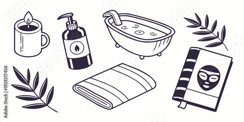 An assortment of food items and a bottle of drink on a table. Vector