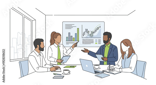 Diverse business team collaborating in a meeting room.