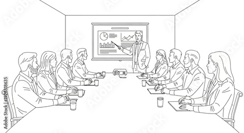 Business meeting with presentation and diverse team collaboration.