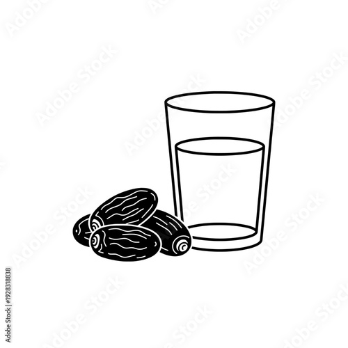 glass of fresh water isolated and dates